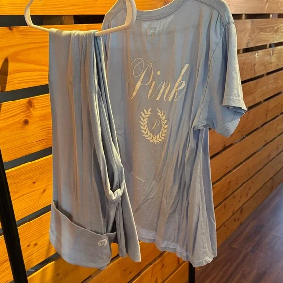 PINK Light Blue T-Shirt and Fold-over Yoga Pants Set - Picture 3 of 4